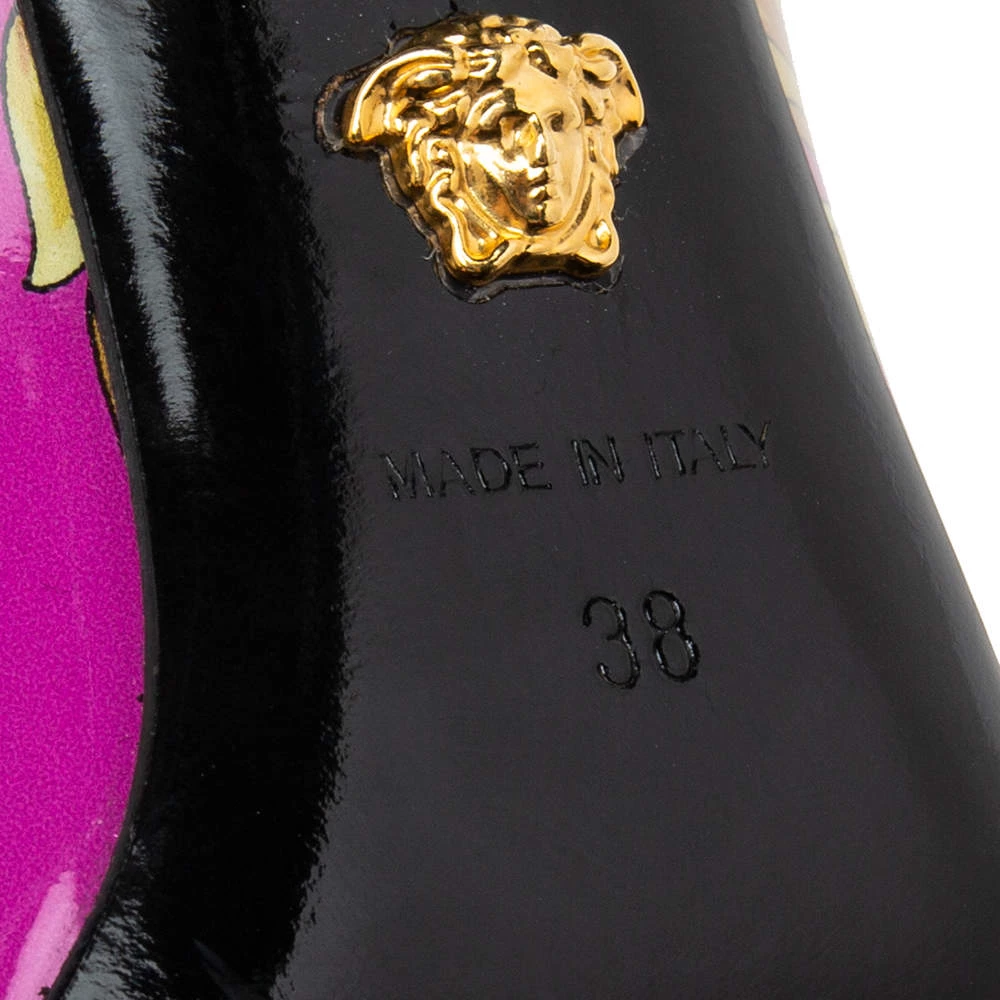 Versace Multicolor Voyage Barocco Print Patent Leather Pumps Size 38 For Women - Image 9