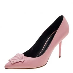 Versace Pink Leather Medusa Pointed Toe Pumps Size 39 For Women