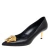 Versace Black Leather Medusa Head Pointed-Toe Pumps Size 38 For Women