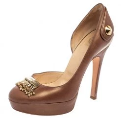 Versace Brown Leather D'orsay Pumps Size 38 For Women