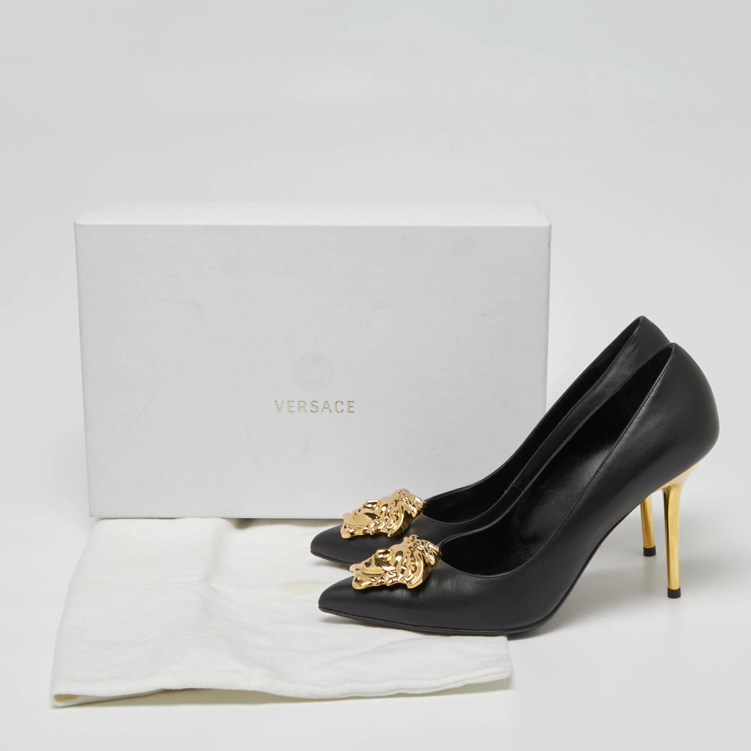 Versace Black Leather Medusa Head Pumps Size 37 For Women - Image 8