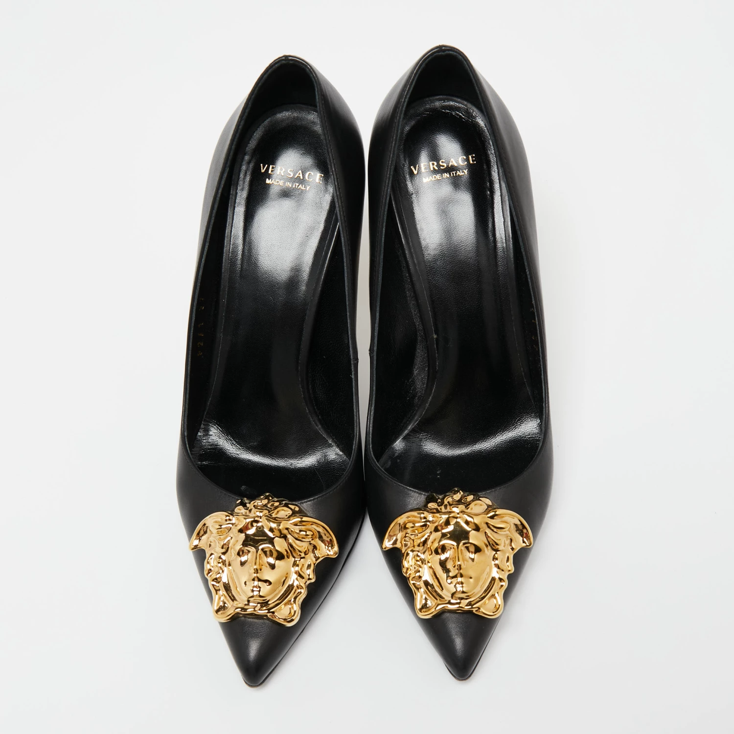 Versace Black Leather Medusa Head Pumps Size 37 For Women - Image 3