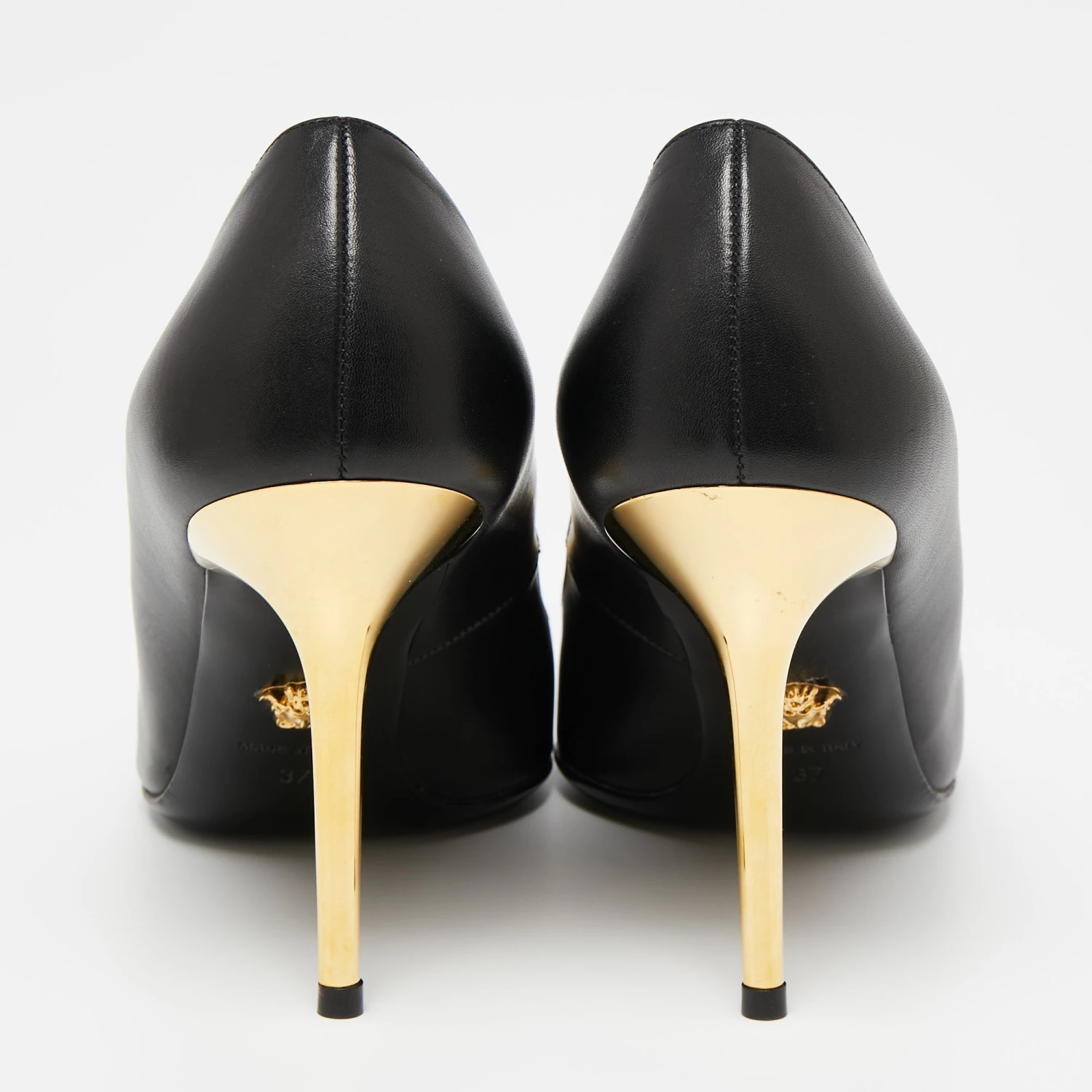 Versace Black Leather Medusa Head Pumps Size 37 For Women - Image 5