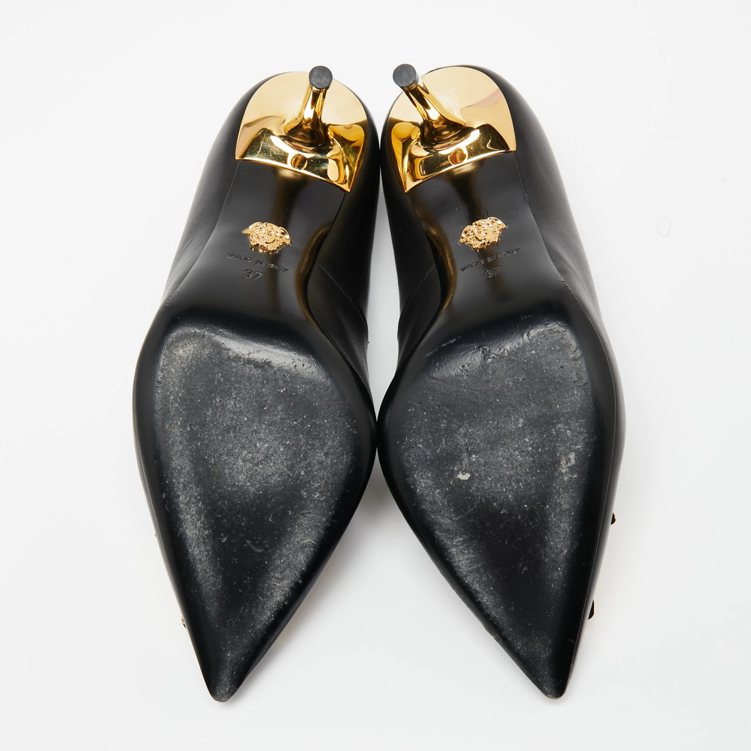 Versace Black Leather Medusa Head Pumps Size 37 For Women - Image 6