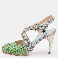 Versace Multicolor Printed Leather Criss Cross Slingback Sandals Size 37 For Women