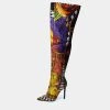 Versace Multicolor Velvet Pointed Toe Over The Knee Boots Size 37 For Women