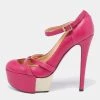 Versace Pink Leather Platform Mary Jane Pumps Size 36 For Women