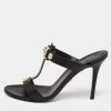 Versace Black Leather Medusa Slide Sandals Size 40 For Women