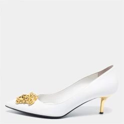Versace White Leather Medusa Pointed Pumps Size 39 For Women
