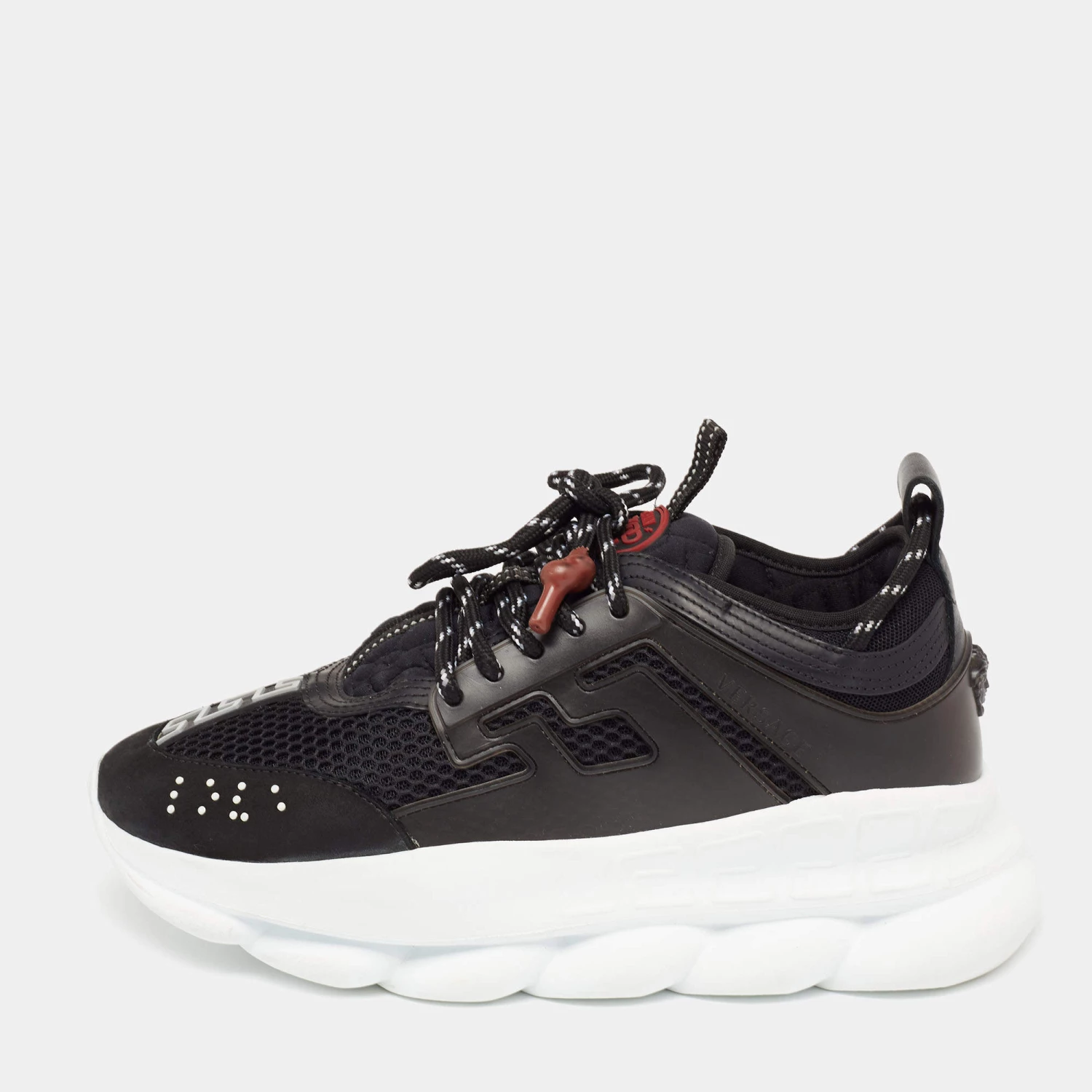 Versace Black Suede And Mesh Chain Reaction Sneakers Size 40 For Women