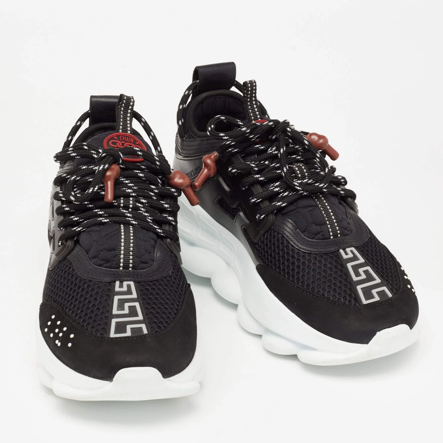 Versace Black Suede And Mesh Chain Reaction Sneakers Size 40 For Women - Image 4