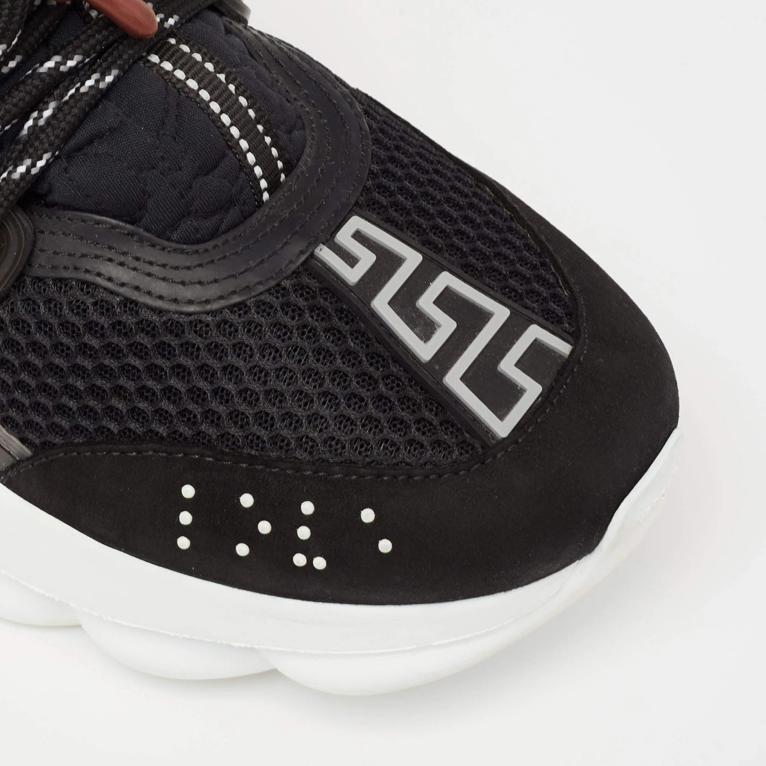 Versace Black Suede And Mesh Chain Reaction Sneakers Size 40 For Women - Image 7