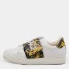 Versace White Leather Baroque Printed Logo Low Top Sneakers Size 39 For Women