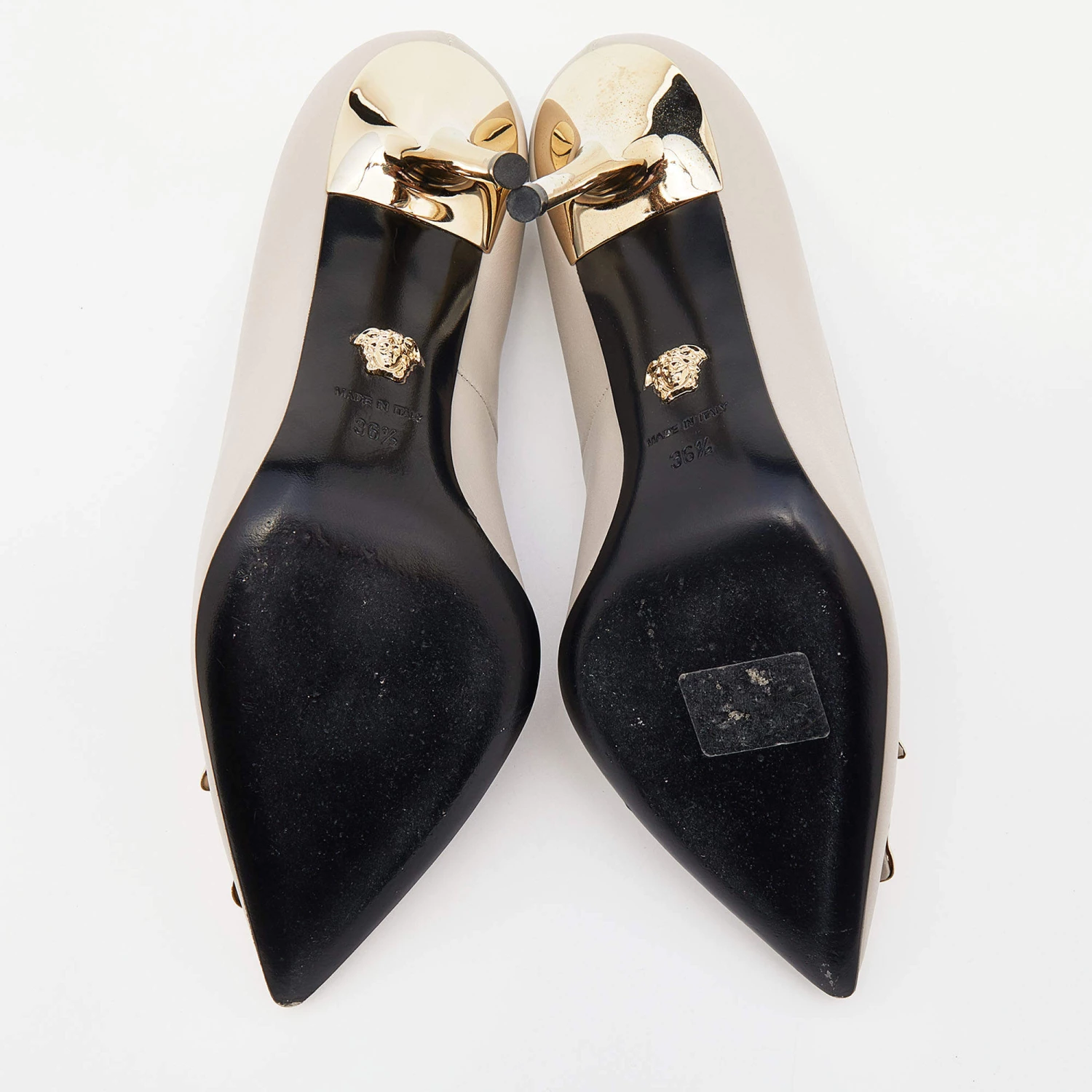 Versace Grey Leather Medusa Pointed Toe Pumps Size 36.5 For Women - Image 6