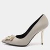 Versace Grey Leather Medusa Pointed Toe Pumps Size 36.5 For Women