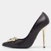 Versace Black Leather Medusa Embellished Pointed Toe Pumps Size 38 For Women