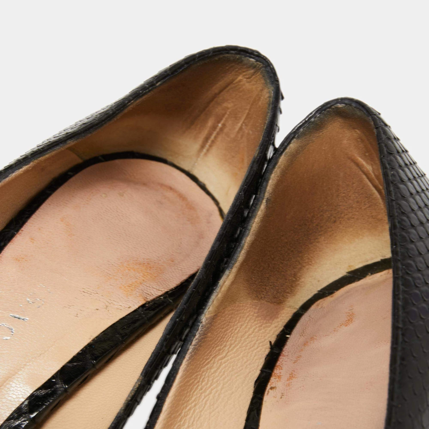 Versace Black Snakeskin Embossed Leather Open Toe Pumps Sze 36.5 For Women - Image 8