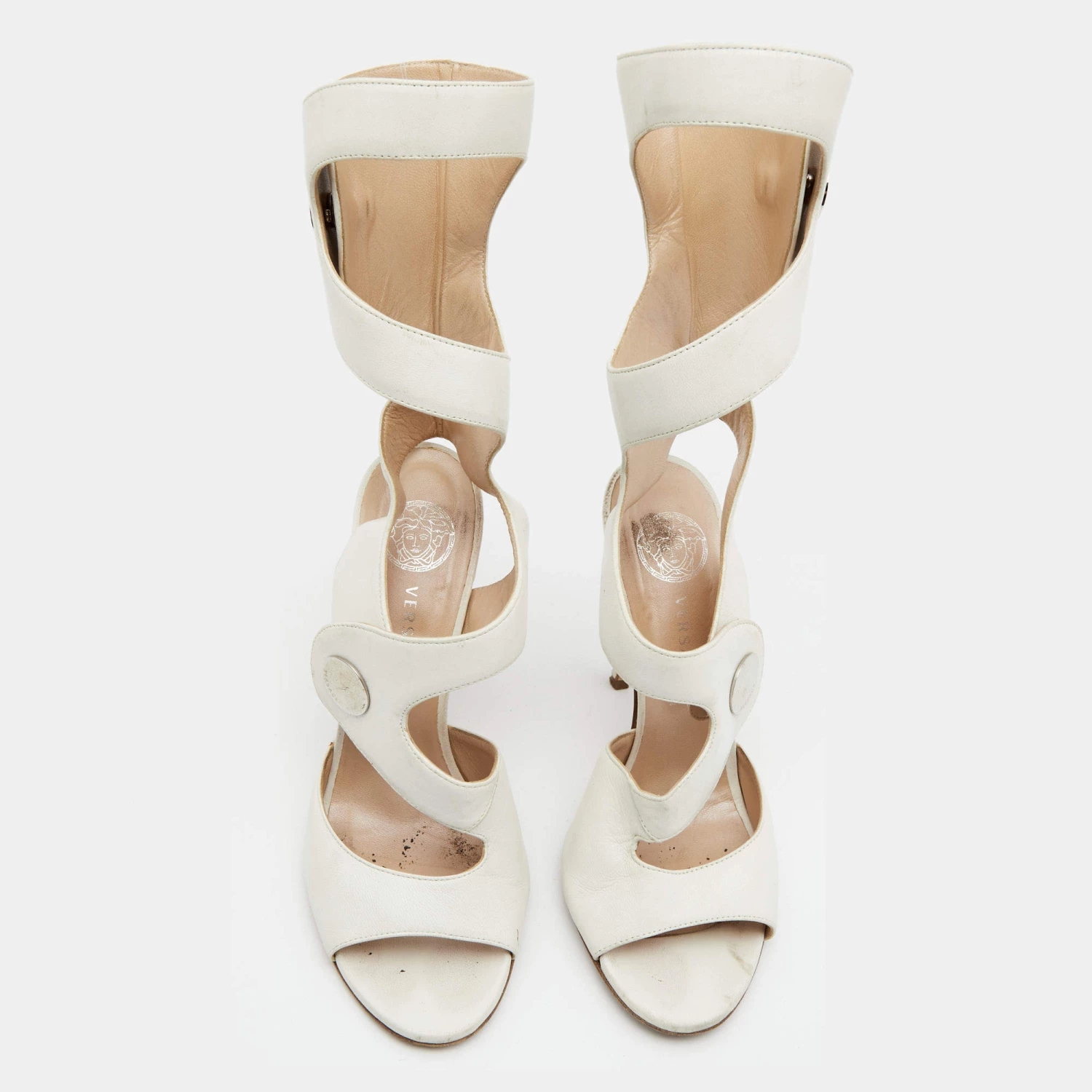 Versace White Leather Cutout Calf Length Sandals 39 For Women - Image 3