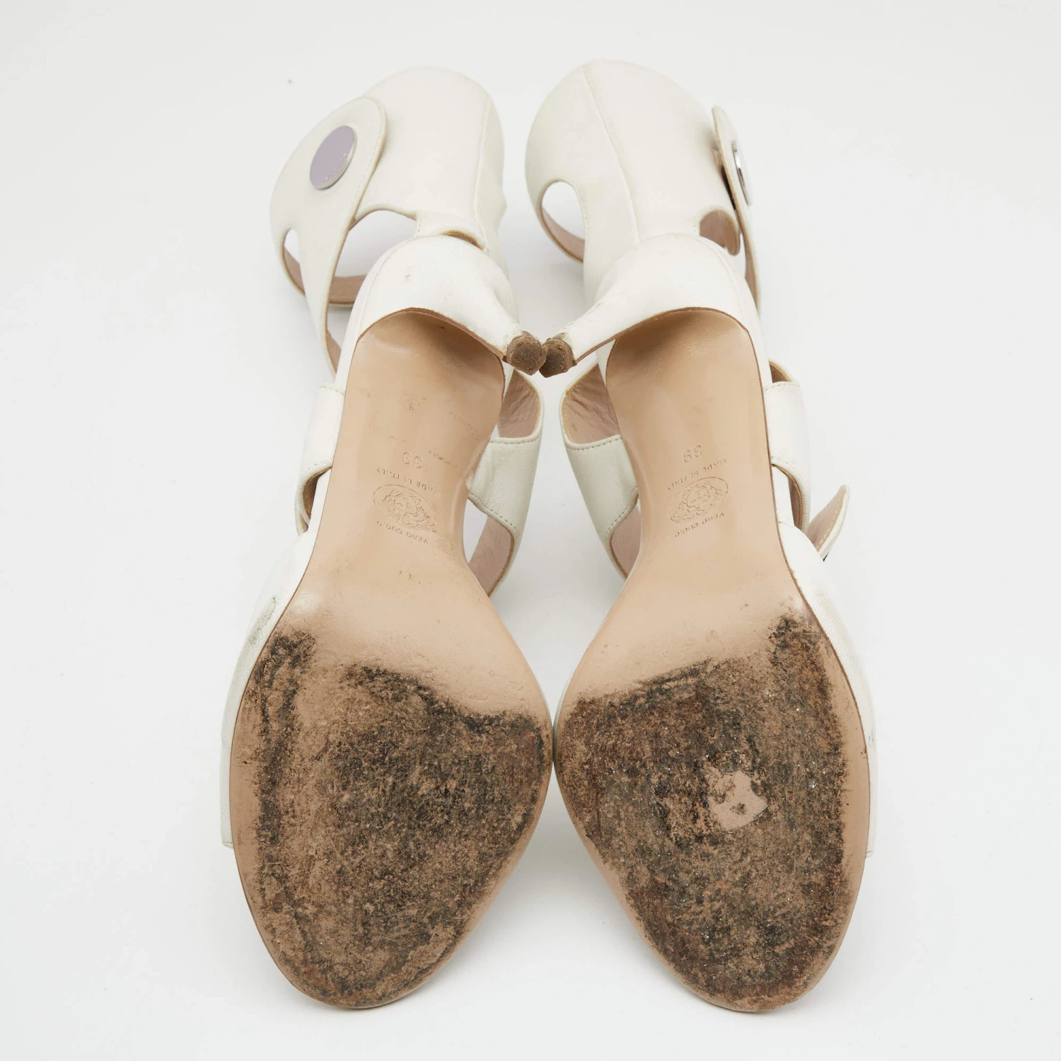 Versace White Leather Cutout Calf Length Sandals 39 For Women - Image 6