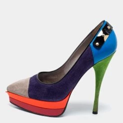 Versace Multicolor Suede And Leather Pointed Toe Platform Pumps Size 36 For Women