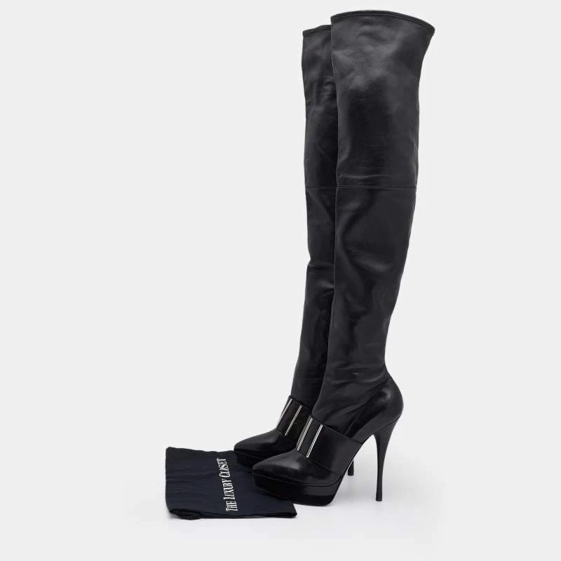 Versace Black Leather Platform Thigh High Boots Size 41 For Women - Image 9