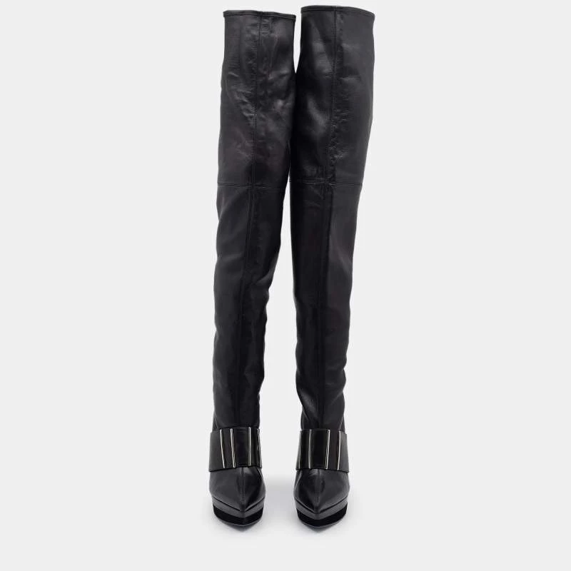 Versace Black Leather Platform Thigh High Boots Size 41 For Women - Image 3