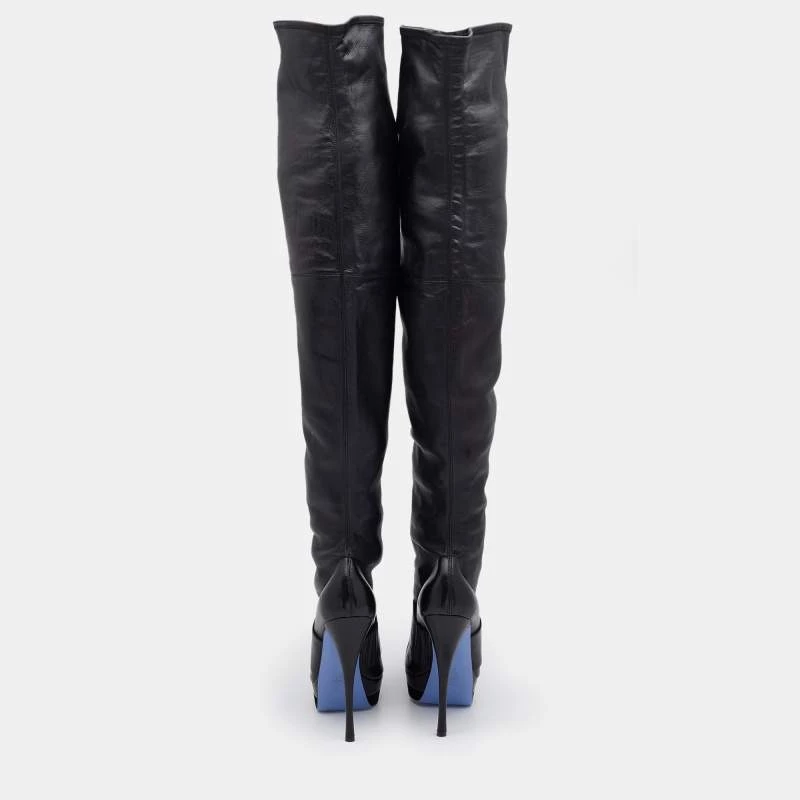 Versace Black Leather Platform Thigh High Boots Size 41 For Women - Image 5