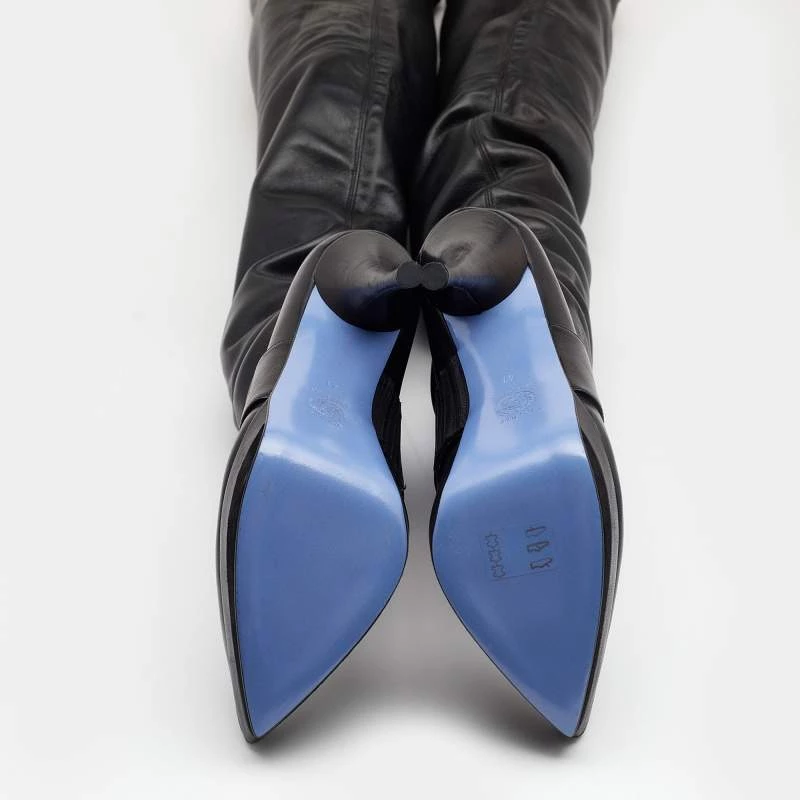 Versace Black Leather Platform Thigh High Boots Size 41 For Women - Image 6