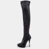 Versace Black Leather Platform Thigh High Boots Size 41 For Women