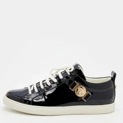 Versace Black Patent Leather Medusa Head Embellished Low Top Sneakers Size 38 For Women