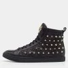 Versace Black Quilted Leather Medusa Studded High Top Sneakers Size 37.5 For Women