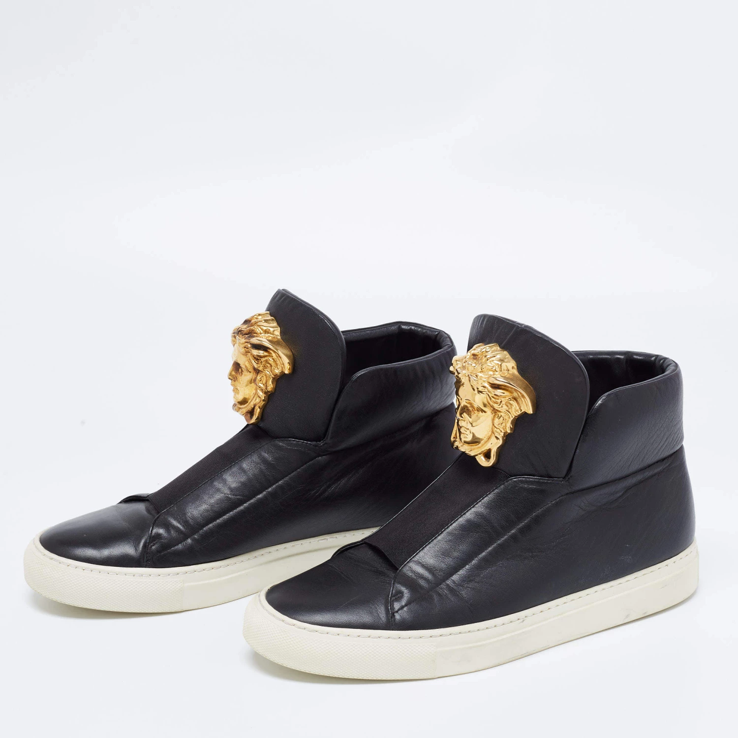Versace Black Leather Medusa Palazzo Slip On High Top Sneakers Size 40 For Women - Image 2