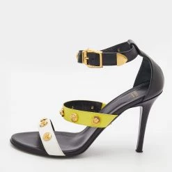 Versace Multicolor Leather Medusa Open Toe Ankle Strap Sandals Size 39 For Women
