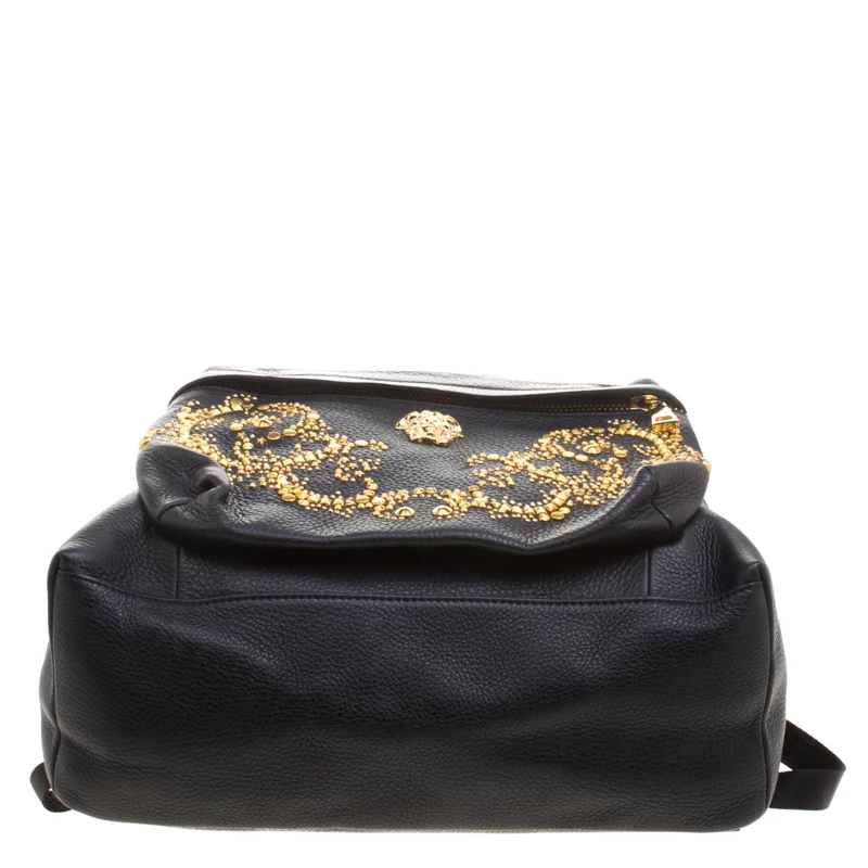 Versace Black Leather Studded Medusa Backpack For Women - Image 6