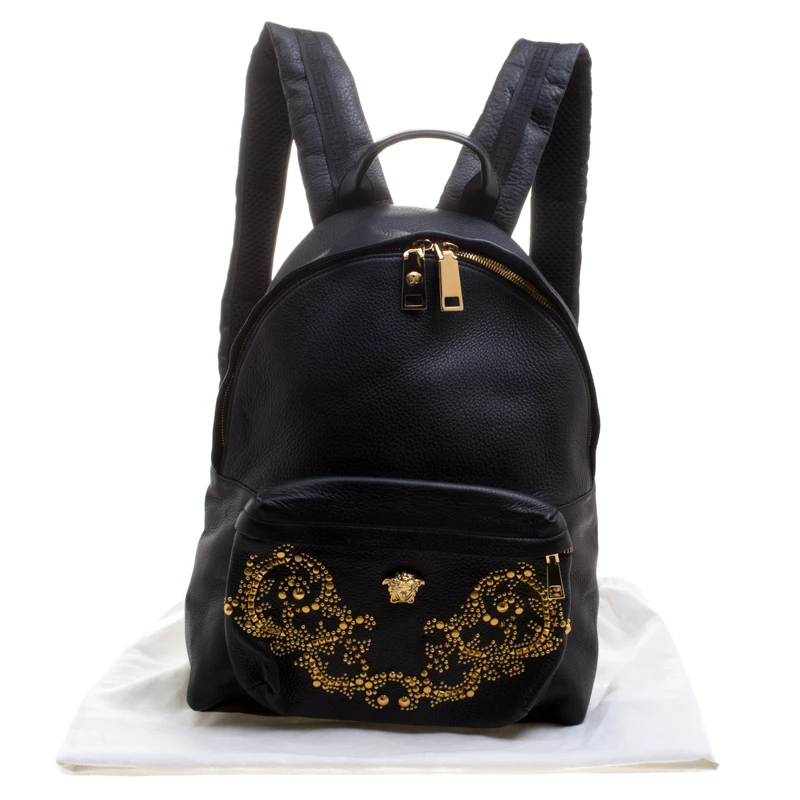 Versace Black Leather Studded Medusa Backpack For Women - Image 9