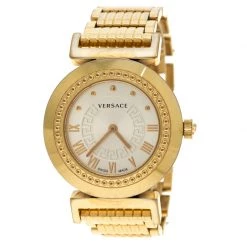 Versace Gold Tone Stainless Steel Vanity P5Q Women's Wristwatch 35 Mm For Women