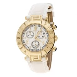 Versace White Mother Of Pearl Gold Plated Steel Aion 68C Women's Wristwatch 40 Mm For Women
