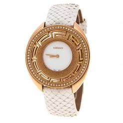 Versace White Mother Of Pearl Gold Tone Diamond 67Q Women's Wristwatch 39 Mm For Women