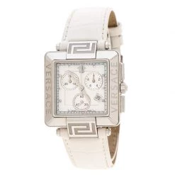Versace White Stainless Steel Reve Carre 88Q Chronograph Women's Wristwatch 36 Mm For Women