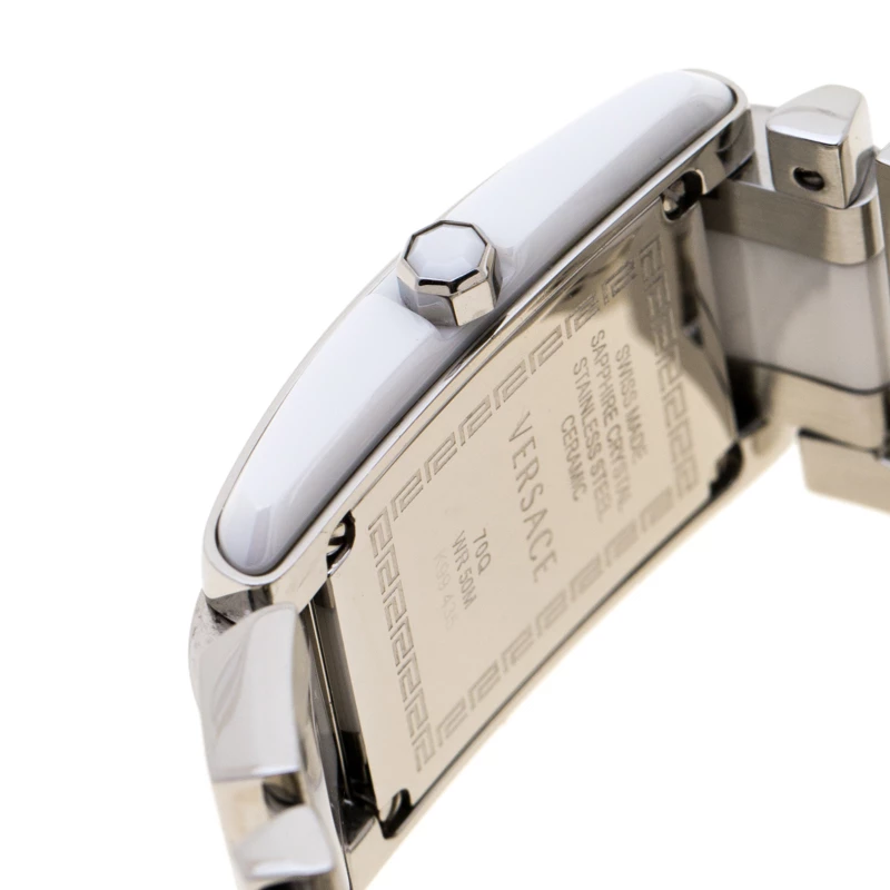 Versace White Ceramic Gold Stainless Steel Era 70Q Women's Wristwatch 24 Mm For Women - Image 6