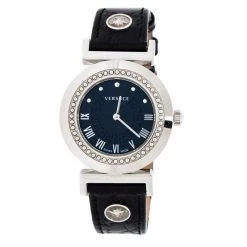 Versace Black Stainless Steel Vanity P5Q Women's Wristwatch 35 Mm For Women