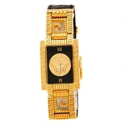 Gianni Versace Black Gold Plated Signature Medusa 7009017 Women's Wristwatch 20 Mm For Women