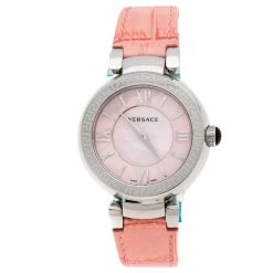 Versace Pink Mother Of Pearl Stainless Steel Leda VNC Women's Wristwatch 38 Mm For Women