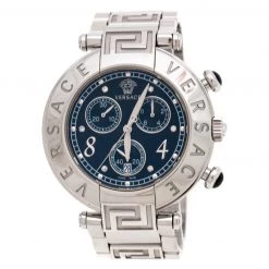 Versace Black Stainless Steel Reve 68C Chronograph Women's Wristwatch 40 Mm For Women