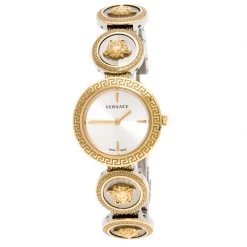 Versace White Gold Tone Signature Medusa Stud Icon VERF008 Women's Wristwatch 26 Mm For Women