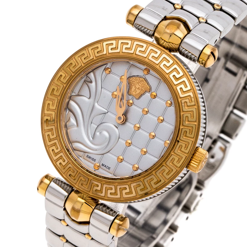 Versace Quilted Silver Two-Tone Stainless Steel Micro Vanitas VQM Women's Wristwatch 30 Mm For Women - Image 2