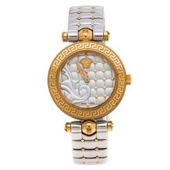 Versace Quilted Silver Two-Tone Stainless Steel Micro Vanitas VQM Women's Wristwatch 30 Mm For Women