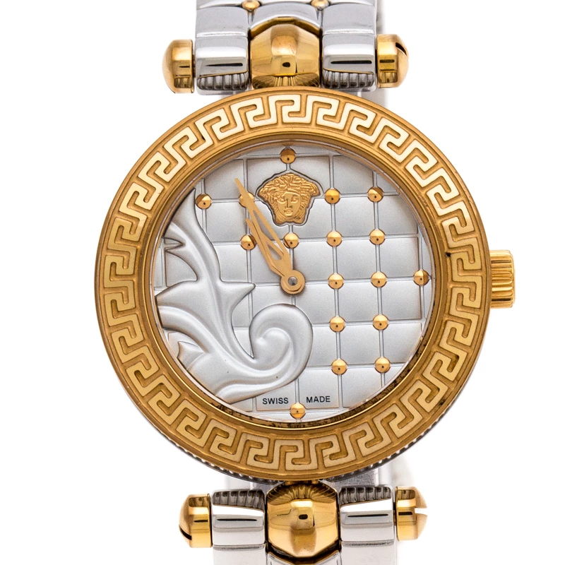 Versace Quilted Silver Two-Tone Stainless Steel Micro Vanitas VQM Women's Wristwatch 30 Mm For Women - Image 3