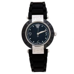 Versace Black Ceramic Stainless Steel Rubber Reve 92Q Women's Wristwatch 35 Mm For Women