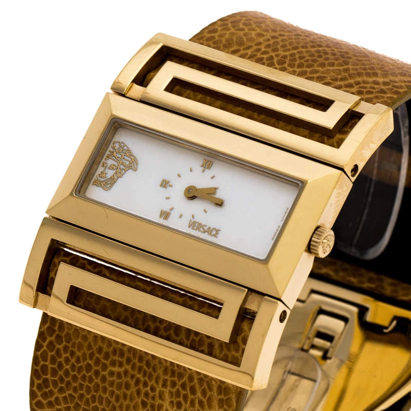 Versace Mother Of Pearl Gold Plated Stainless Steel Leather Beauville VSQ90 Women's Wristwatch 38 Mm For Women - Image 2